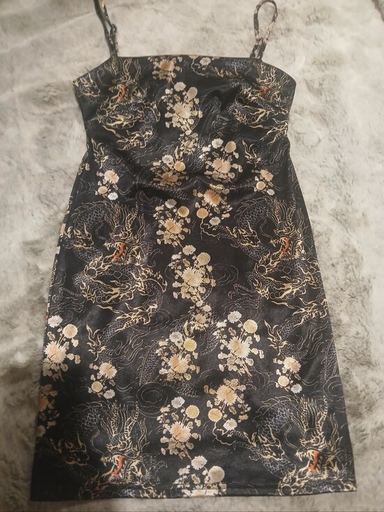 Urban Outfitters Dresses & Skirts - Urban Outfitters Black Slip Dress with Gold & Cream Floral Dragon Motif